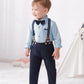 Yallet Toddler Baby Boy Clothes Suit Gentleman Outfits Formal Dress Shirt + Bowtie + Suspender Pants Wedding Party(L Sky Blue, 4