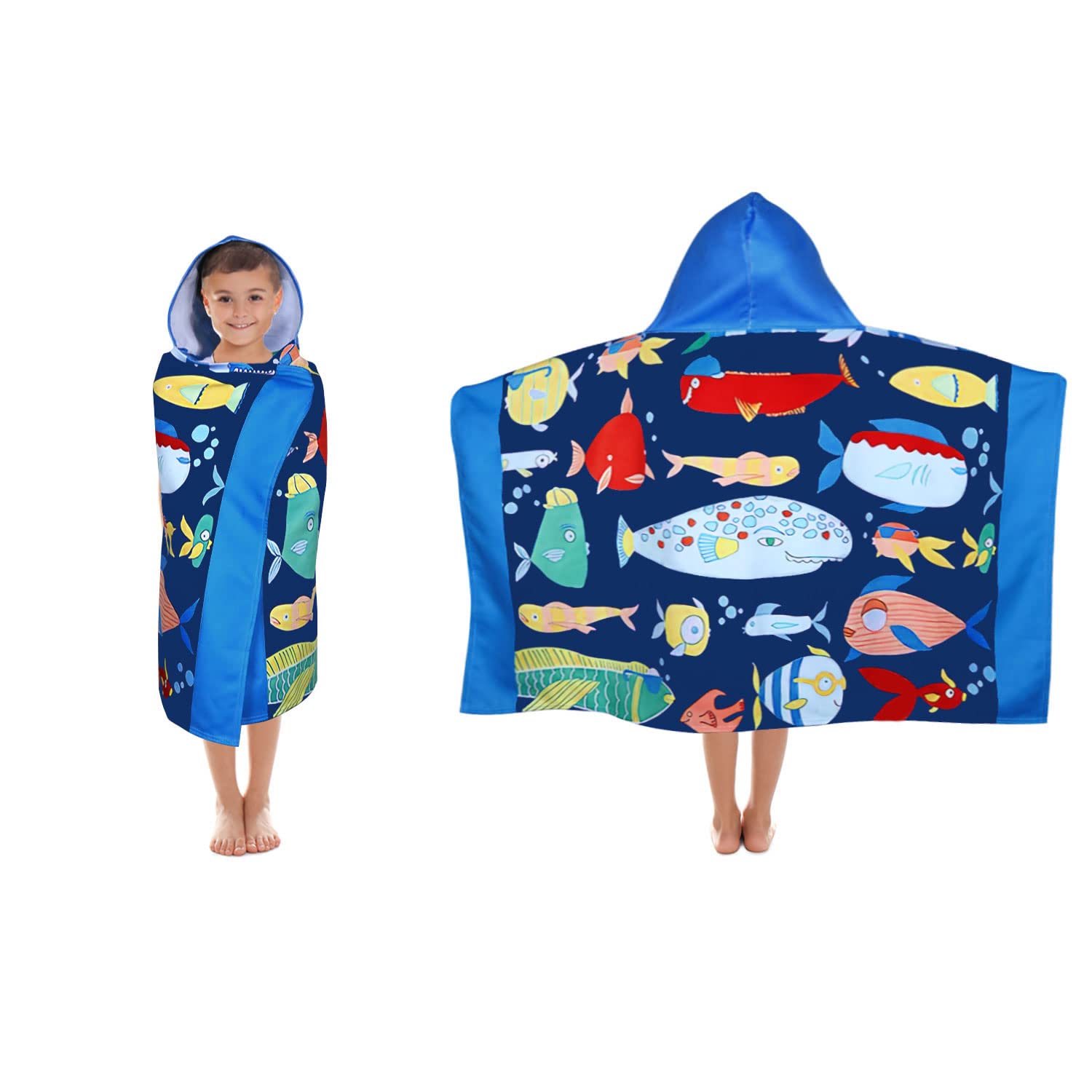 Violet Mist Kids Ocean Fishes Hooded Beach Towel Boys Cute Poncho Pool – Cutebab WBCBBB07C9176S1