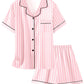 Schbbbta Girls & Womens Satin Pajamas Set, Silk ButtonDown Sleepwear 2 Piece Nightwear, 3 Years  Women XXL, A Pink Stripe, 91