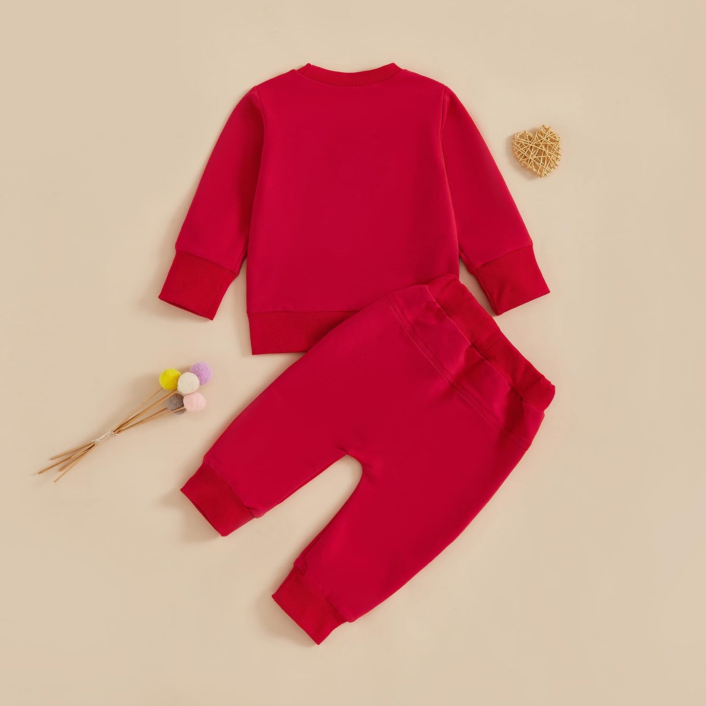 Nokpsedcb Baby Boy Girl Cute Letter Embroidery Long Sleeve Sweatshirt And Elastic Long Pants Toddler Valentine Outfits (Red Be M