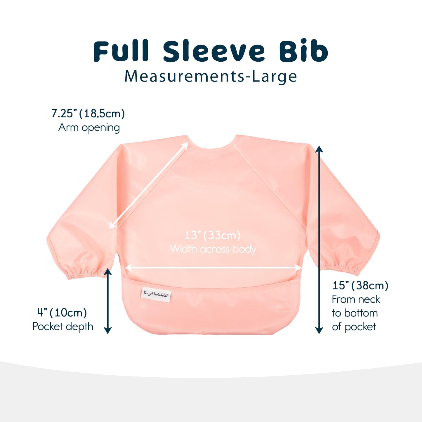 Tiny Twinkle Mess Proof Baby Bib, 2 Pack Long Sleeve Bib Outfit, Waterproof Bibs For Toddlers, Machine Washable, Tug Proof (Peac