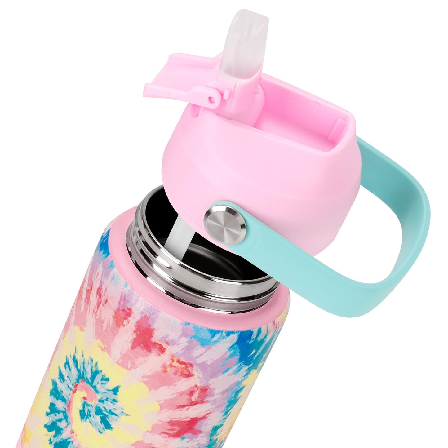 Choco Mocha Tie Dye Kids Insulated Water Bottle Kids Stainless Steel Water Bottle With Straw Spill Proof Metal Water Bottle For
