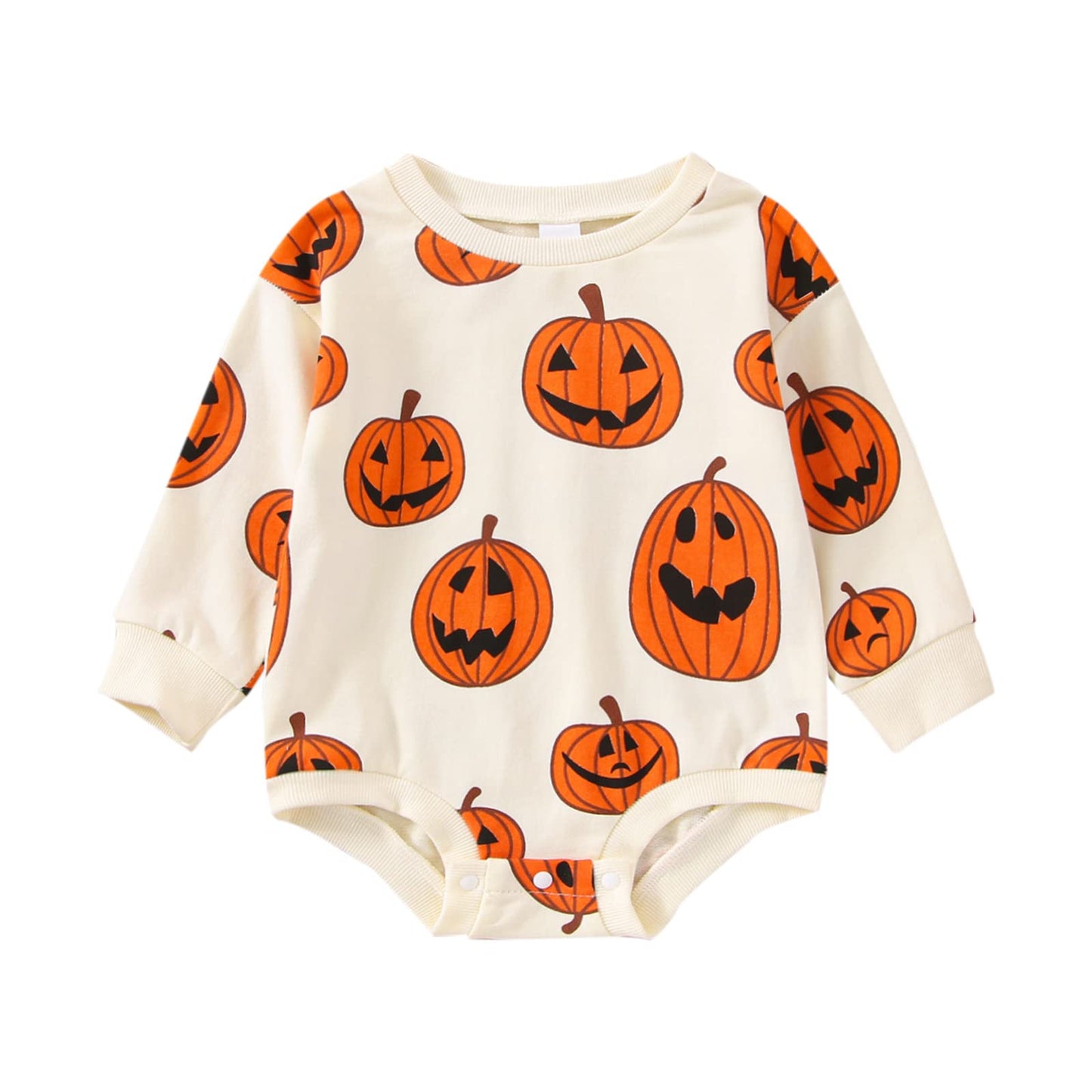 Mozikqin Baby Boy Girl Halloween Outfit Pumpkin Oversized Sweatshirt Romper Crewneck Pullover Sweater Onesie Fall Clothes (Pumpk
