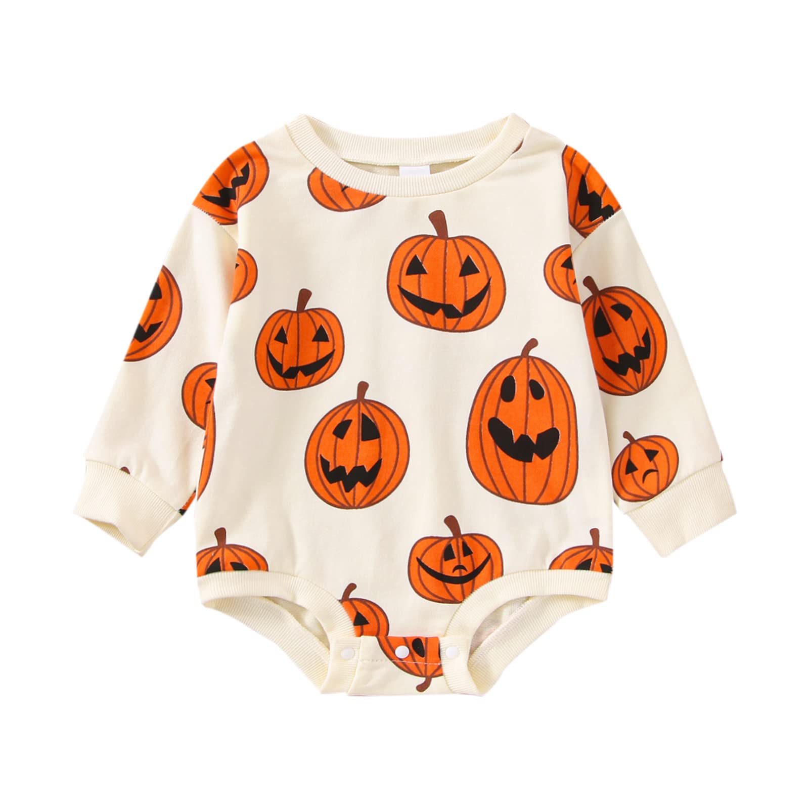 Mozikqin Baby Boy Girl Halloween Outfit Pumpkin Oversized Sweatshirt Romper Crewneck Pullover Sweater Onesie Fall Clothes (Pumpk