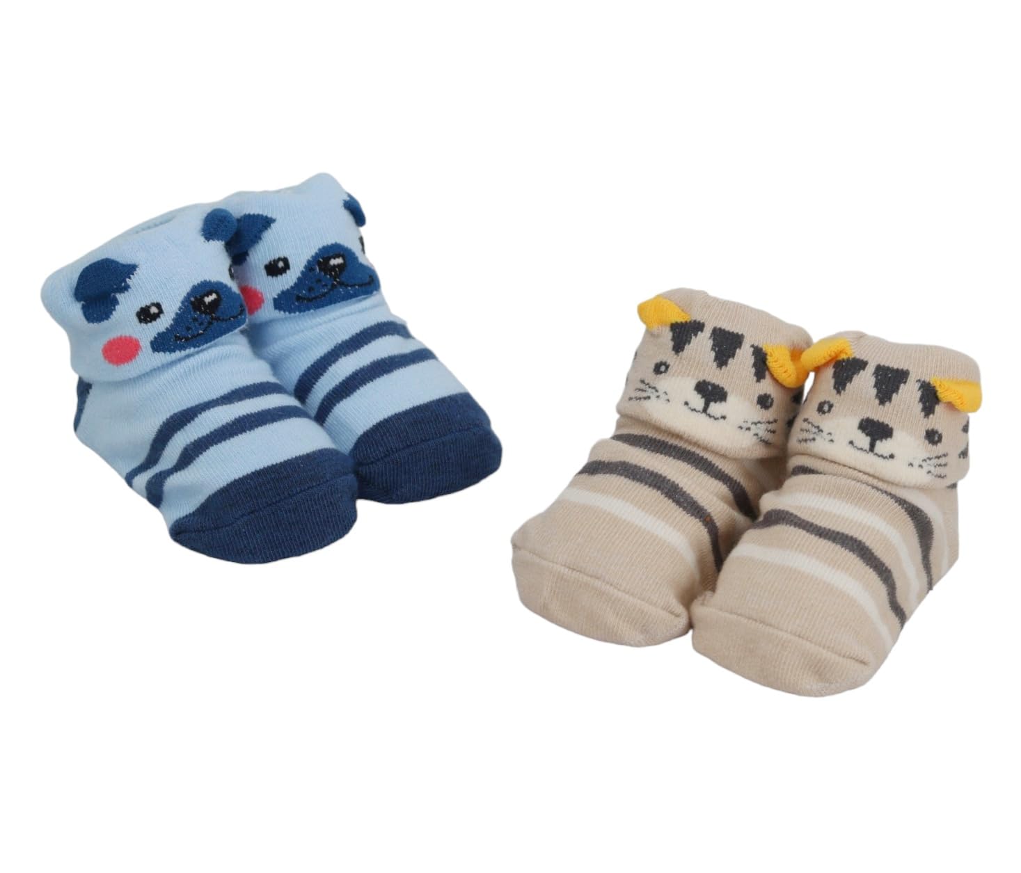 Yellow Bee Animal Print AntiSkid Socks For Boys Pack Of 2, Blue And Beige, Navy, 612 Months