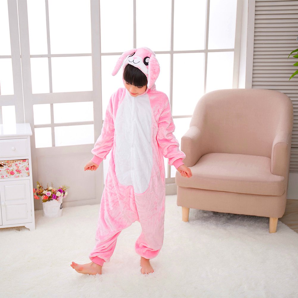 Wafunne Kids Rabbit Costume Cosplay Halloween Easter Animal Onesie For Boys Girls Child Pink Bunny M