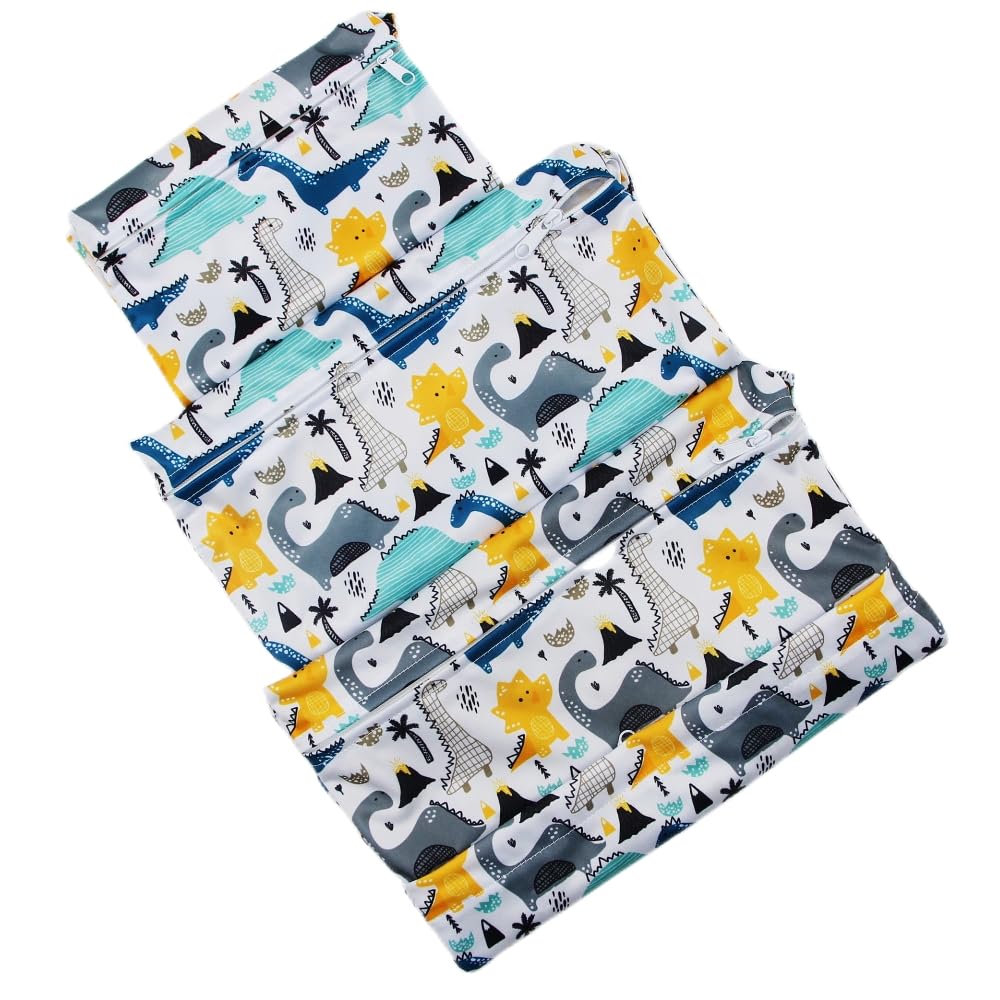 Asenappy 3Pcs Cloth Diaper Wet Dry Bags Waterproof Reusable With Two Zippered Pockets Travel Beach Pool Daycare Soiled Baby Item