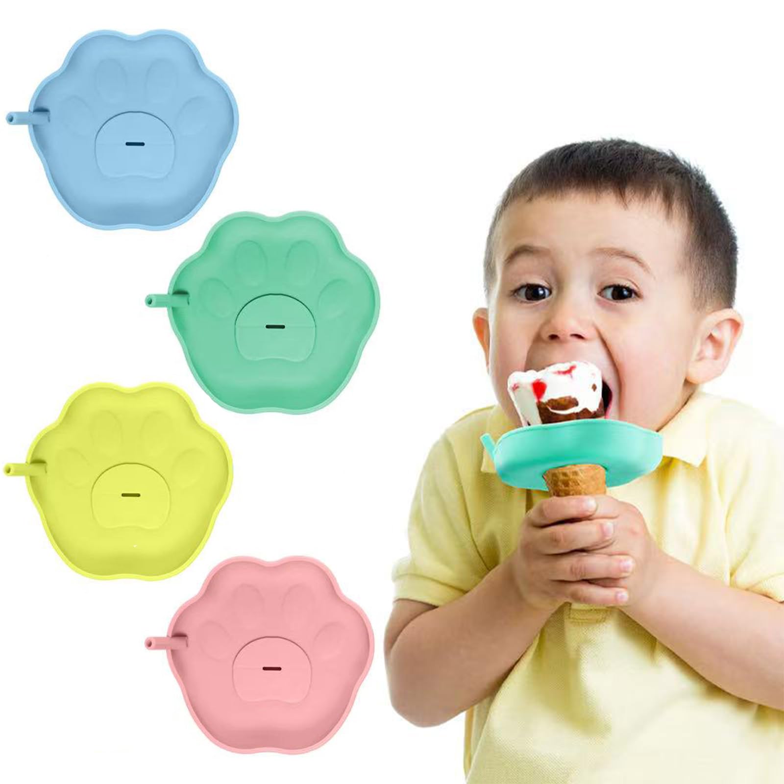 PandaEar 4 Pack Popsicle Holder for Kids, Silicone Ice Cream Cone & Popsicle Drip Catcher with Built-in Straw, Mess-Free Frozen 