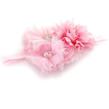 My Lello Baby Headband Shabby Fabric Flower Cluster Stretchy Elastic Light Pink