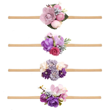 Cherrboll 4Pcs Baby Girl Headbands Flowers, Super Soft & Stretchy Nylon Floral Hairbands For Newborn Toddler