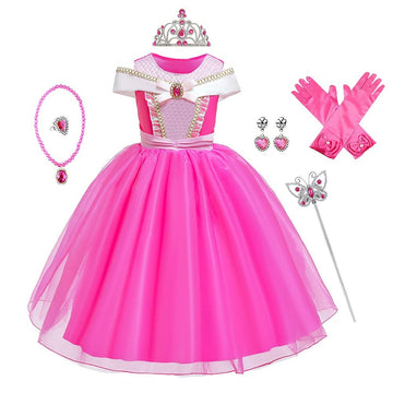 Fmyfwy Girls Aurora Princess Dress Off-Shoulders Sleeping Beauty Fancy Halloween Costume Christmas Birthday Party Gown W/Accesso