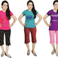 MUKHAKSH (Pack of 3 Sets = 3 Tops + 3 Capris Girls Printed Roatary Night Suit Tops + Capris 3/4, Print May Varyvery Comfortale M