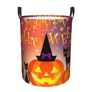 Pevtufa Halloween Pumpkin Foldable Laundry Basket Organizer,Fabric Clothes Toy Storage Basket Nursery Hamper Storage Bin For Hou
