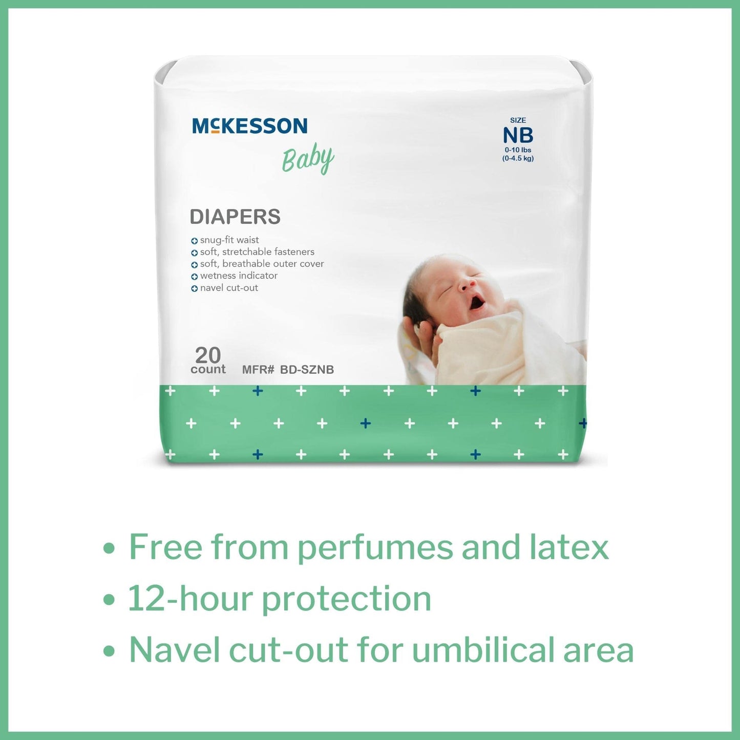 Mckesson Baby Diapers For Newborns - Disposable, Breathable, Navel Cut-Out - 0 To 10 Lbs, 20 Count, 1 Pack