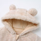 Baby Boy'S Fleece Down Coat 0-12 Months Toddlers Cute Bear Jumpsuits Winter Hooded Rompers With Zipper Beige 3-6M