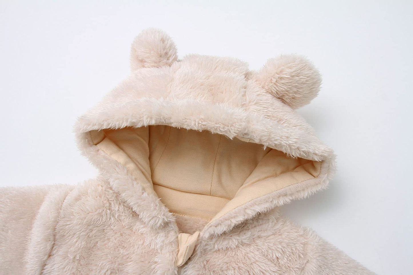 Babymine Toddler Soft Fluffy Snowsuit Fleece Jumpsuit Cute Bear Hooded Romper Footie Beige 0-12Month
