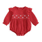 Mlpeerw My First Valentines Day Baby Girl Outfit Newborn Heart Smocked Bubble Romper Bodysuit Cute Valentines Day Clothes (A Bow