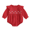 Mlpeerw My First Valentines Day Baby Girl Outfit Newborn Heart Smocked Bubble Romper Bodysuit Cute Valentines Day Clothes (A Bow