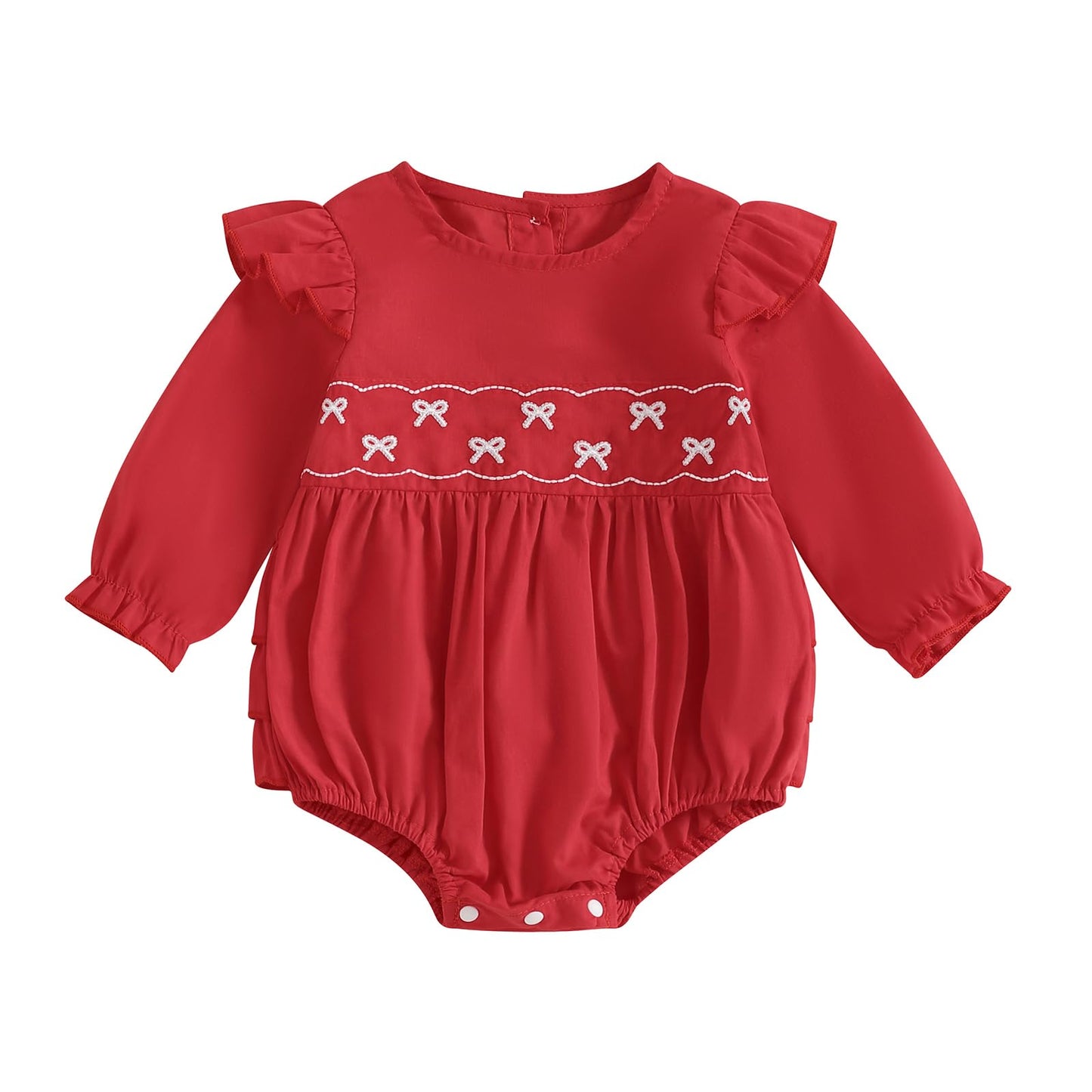 Mlpeerw My First Valentines Day Baby Girl Outfit Newborn Heart Smocked Bubble Romper Bodysuit Cute Valentines Day Clothes (A Bow