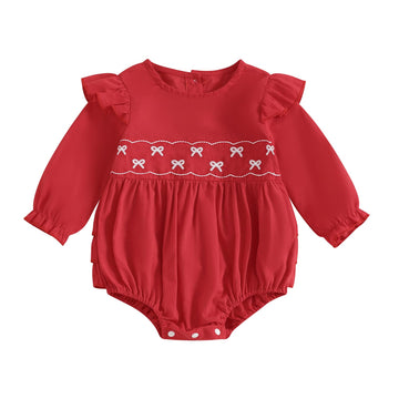 Mlpeerw My First Valentines Day Baby Girl Outfit Newborn Heart Smocked Bubble Romper Bodysuit Cute Valentines Day Clothes (A Bow