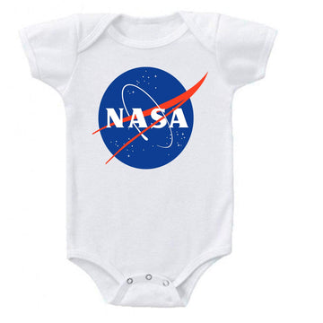 Ink Trendz Nasa Meatball Logo Space Exploration Moon Cotton Baby Bodysuit Romper Onesie (0-3 Months, White)