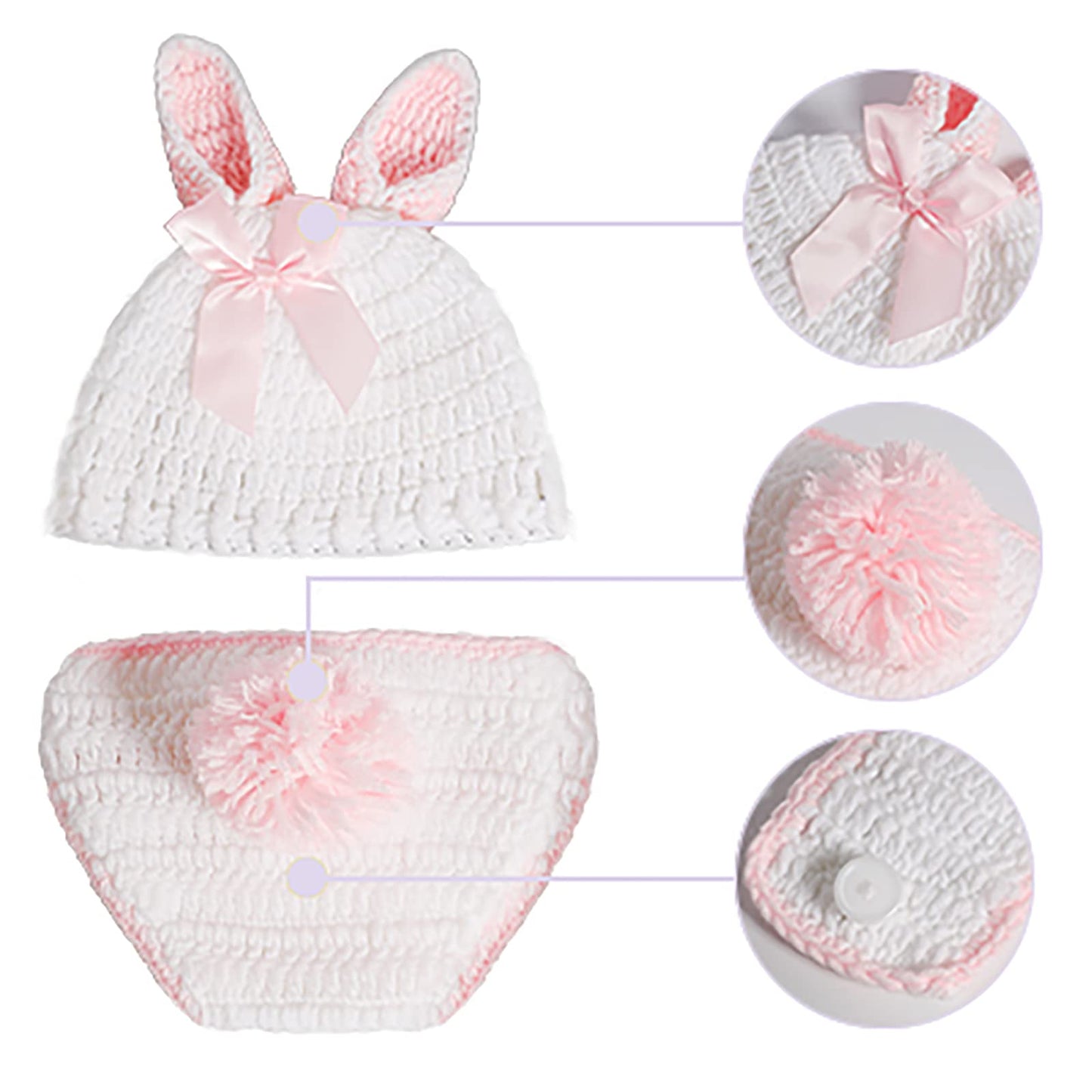 Swovo Newborn Photography Props Outfits,Baby Crochet Outfits,Handmade Knitted Baby Costume Sets,Pink