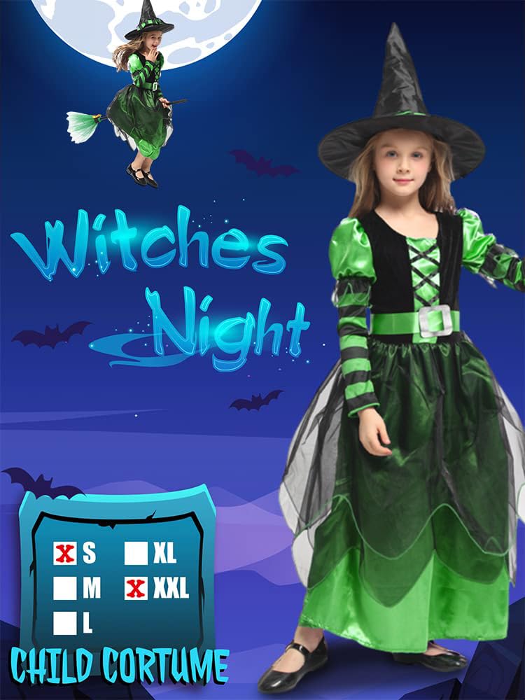 Narecte Halloween Costumes For Girls Halloween Costumes,Witch Costume For Girls Witch Costume,Kids Witch Costume Green M