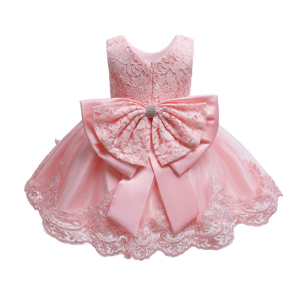 Lottle Girls Christmas Embroidery Lace Dresses Infant Easter Halloween Wedding Formal Event Dress(Pink02,120) 5-6 Years