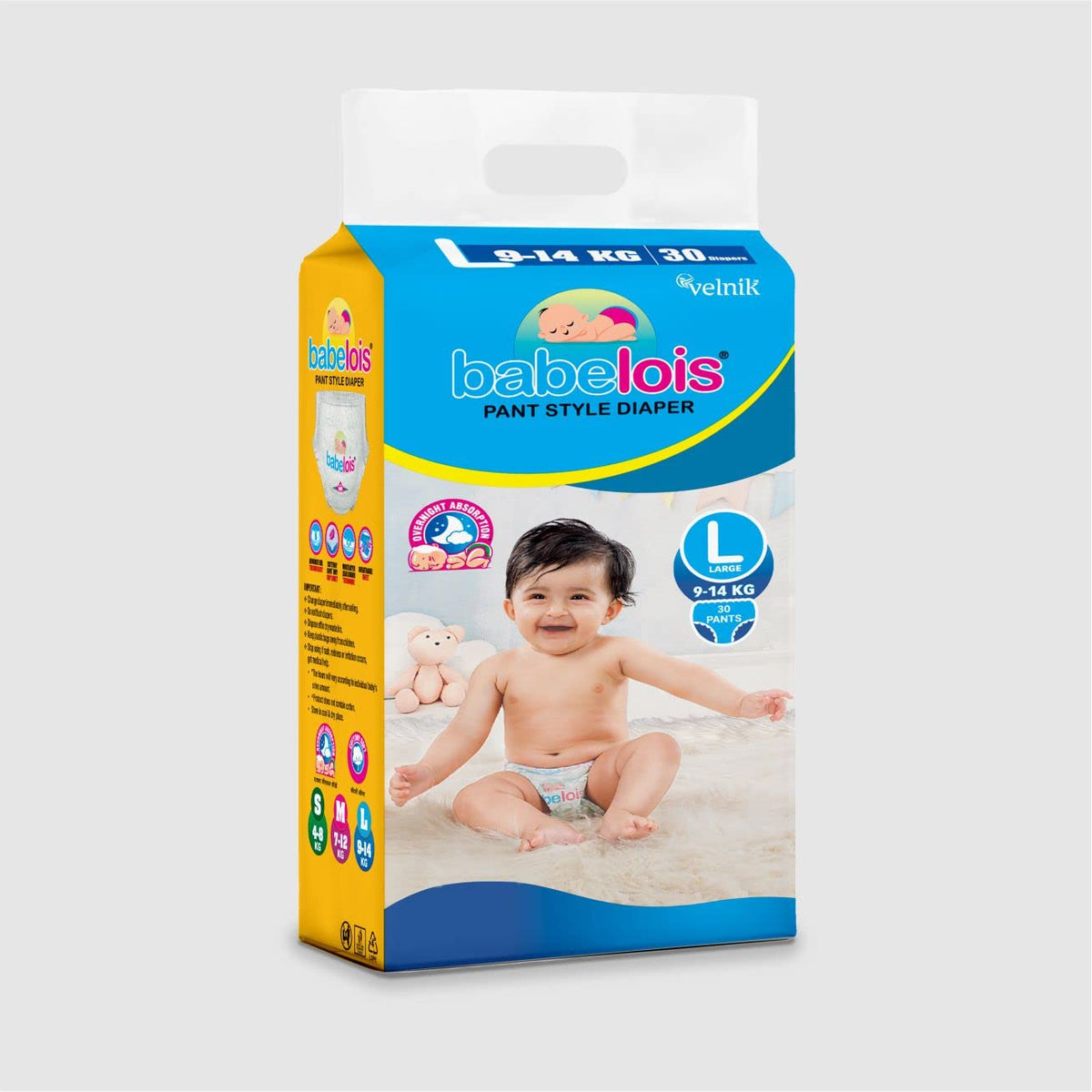 Babelois Pants Style Baby Diaper With Overnight Absorption & Multilayer Leak Guard Baby Diapers L Size, 30 Count | IndiaS Faste