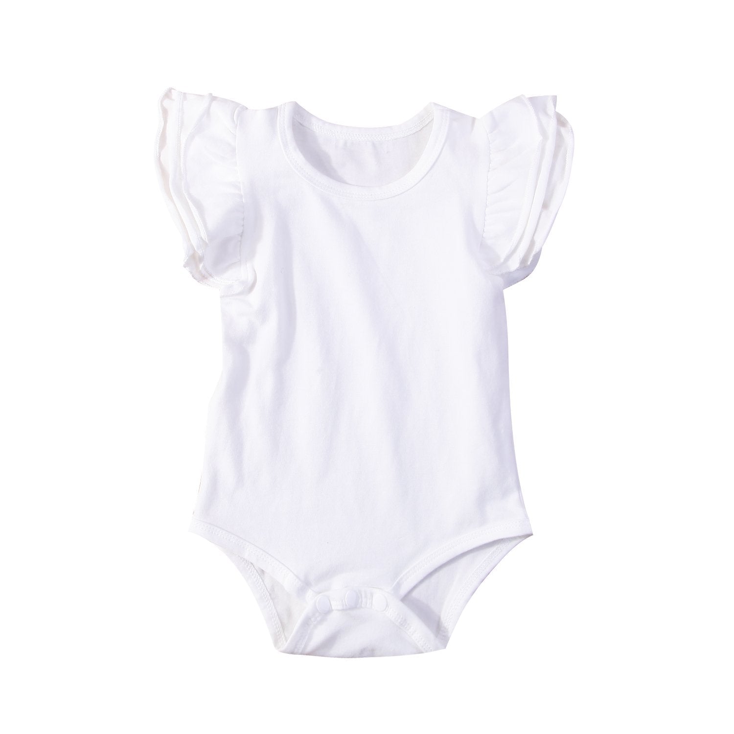 Infant Baby Girl Basic Ruffle Short Sleeve Cotton Romper Bodysuit Tops Clothes (White, 0-3 Months)