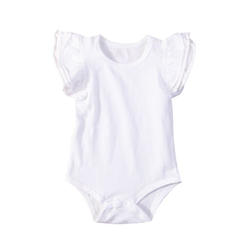Infant Baby Girl Basic Ruffle Short Sleeve Cotton Romper Bodysuit Tops Clothes (White, 0-3 Months)
