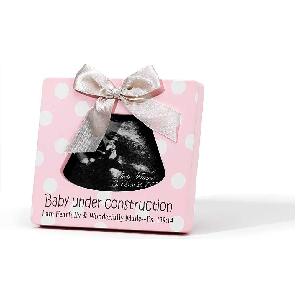 Girl Under Construction Psalm 139:14 Pink Polka Dot 4.5 X 5 Wood Sonogram Photo Frame Sign Plaque