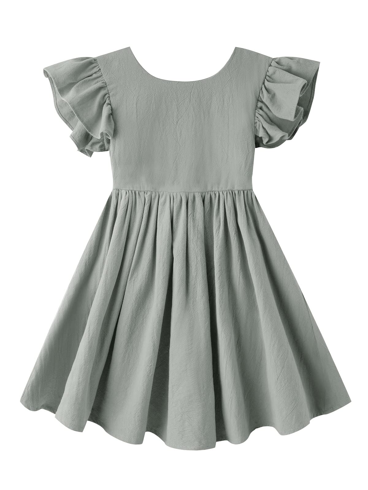 Dutebare Toddler Baby Girls Dress Cotton Linen Ruffle Sleeveless Halter Kids Casual Beach Dresses Grey Green 100