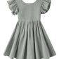 Dutebare Toddler Baby Girls Dress Cotton Linen Ruffle Sleeveless Halter Kids Casual Beach Dresses Grey Green 90