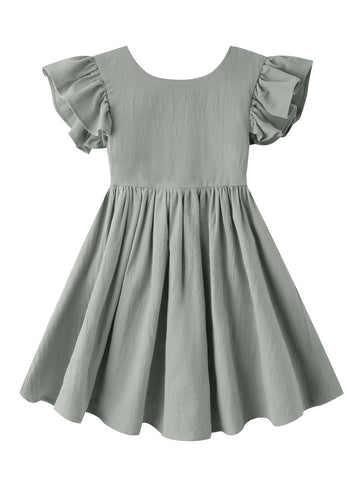 Dutebare Toddler Baby Girls Dress Cotton Linen Ruffle Sleeveless Halter Kids Casual Beach Dresses Grey Green 90