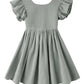 Dutebare Toddler Baby Girls Dress Cotton Linen Ruffle Sleeveless Halter Kids Casual Beach Dresses Grey Green 130