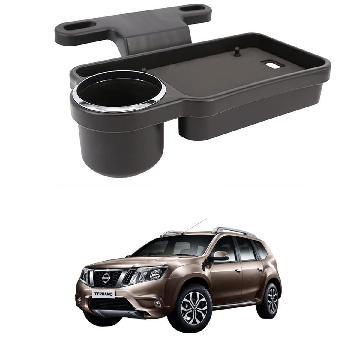Oshotto (FT04) Foldable Car Auto Headrest Rear Back Seat Table Drink Food Cup Tray Holder Compatible with Nissan Terrano  Blac