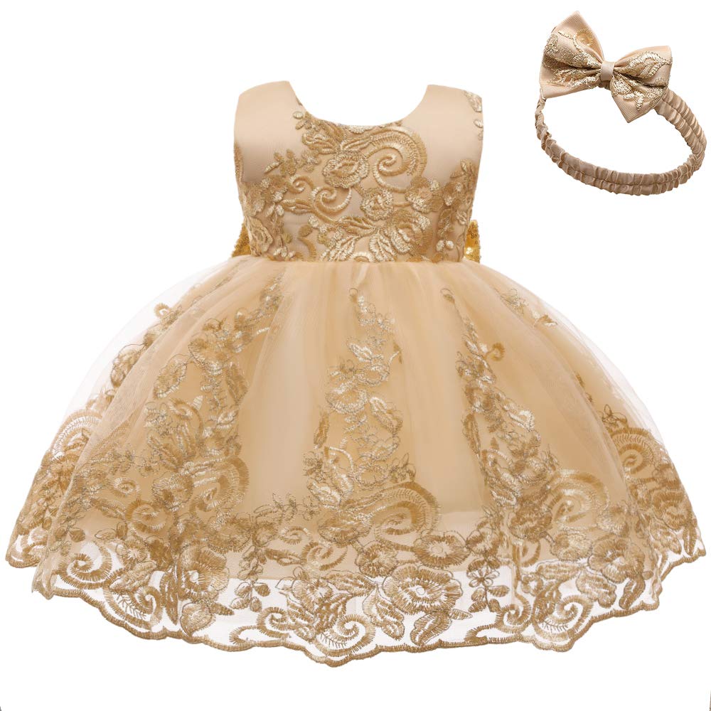 Cmmchaah Little Girls Christmas Dresses Kid Toddler Formal Easter Ball Gown Frocks Birthday Pageant Dress (Golden02,100)