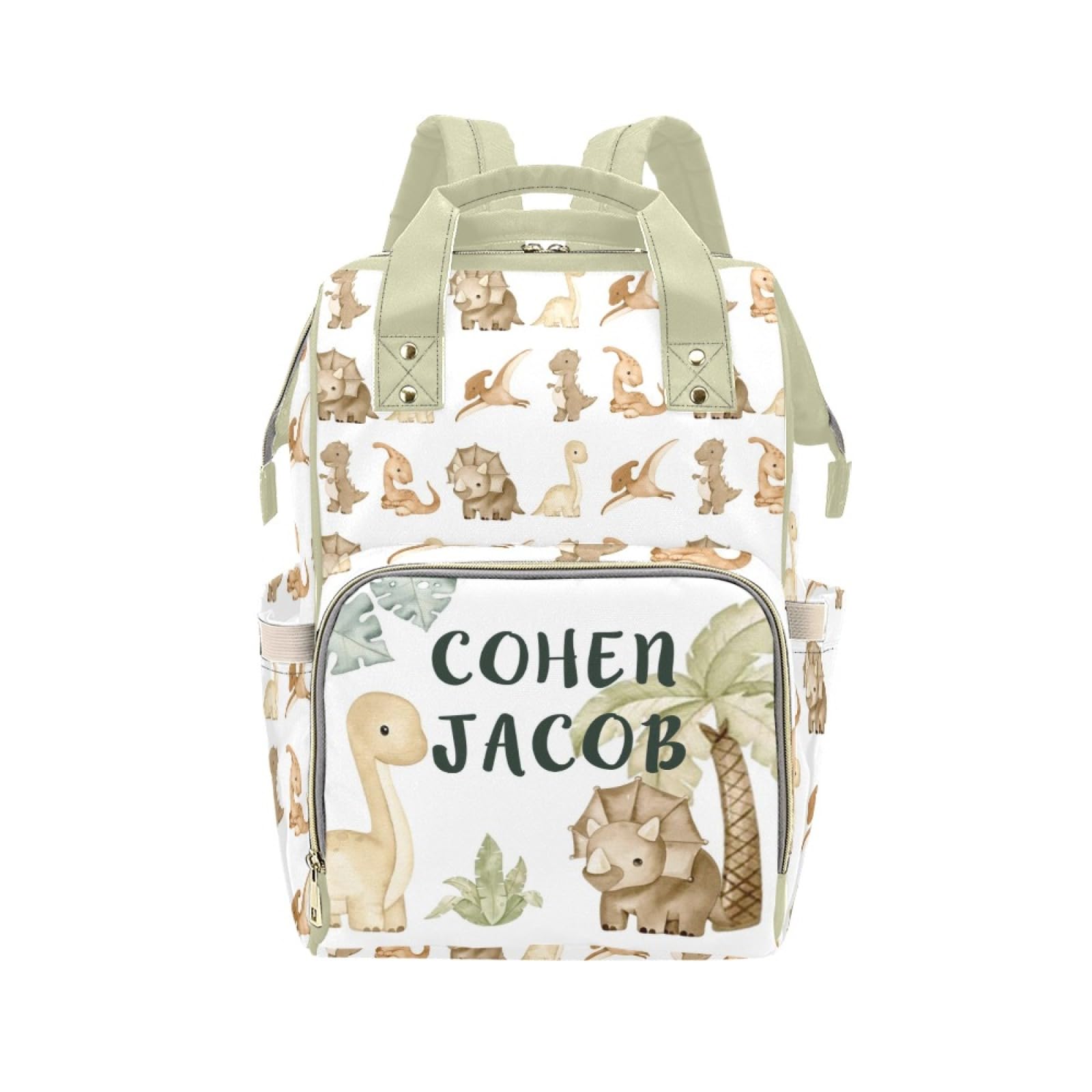 Personalized Diaper Bag Backpack for Women, Custom Name Nursing Mommy Daypack, Cute Dinosaur Diaper Bag for Girls Boys, New Mom 