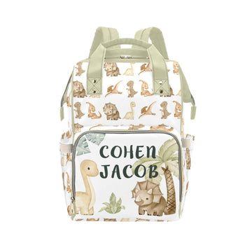 Personalized Diaper Bag Backpack for Women, Custom Name Nursing Mommy Daypack, Cute Dinosaur Diaper Bag for Girls Boys, New Mom 