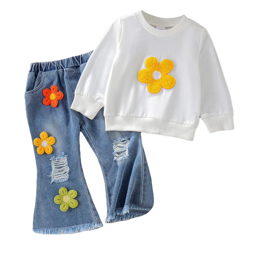 Hopscotch Baby Girls Floral Print Full Sleeves White Jeans Set For Ages (69 Months)