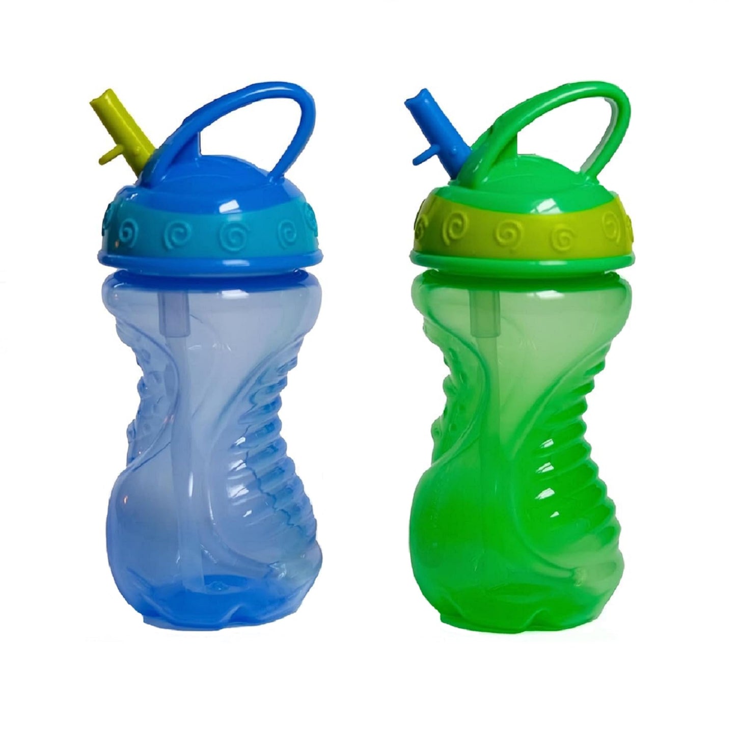 Nuby 2 Count Flip and Tip Hard Straw Cup, 10 Ounce (Blue/Green)