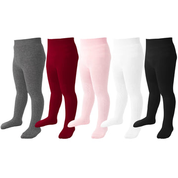 Mini Angel Baby Tights Toddler Girl Tights Seamless Cable Knit Leggings Soft Cotton Stockings Pantyhose 5 Pack For Kids (Black,C