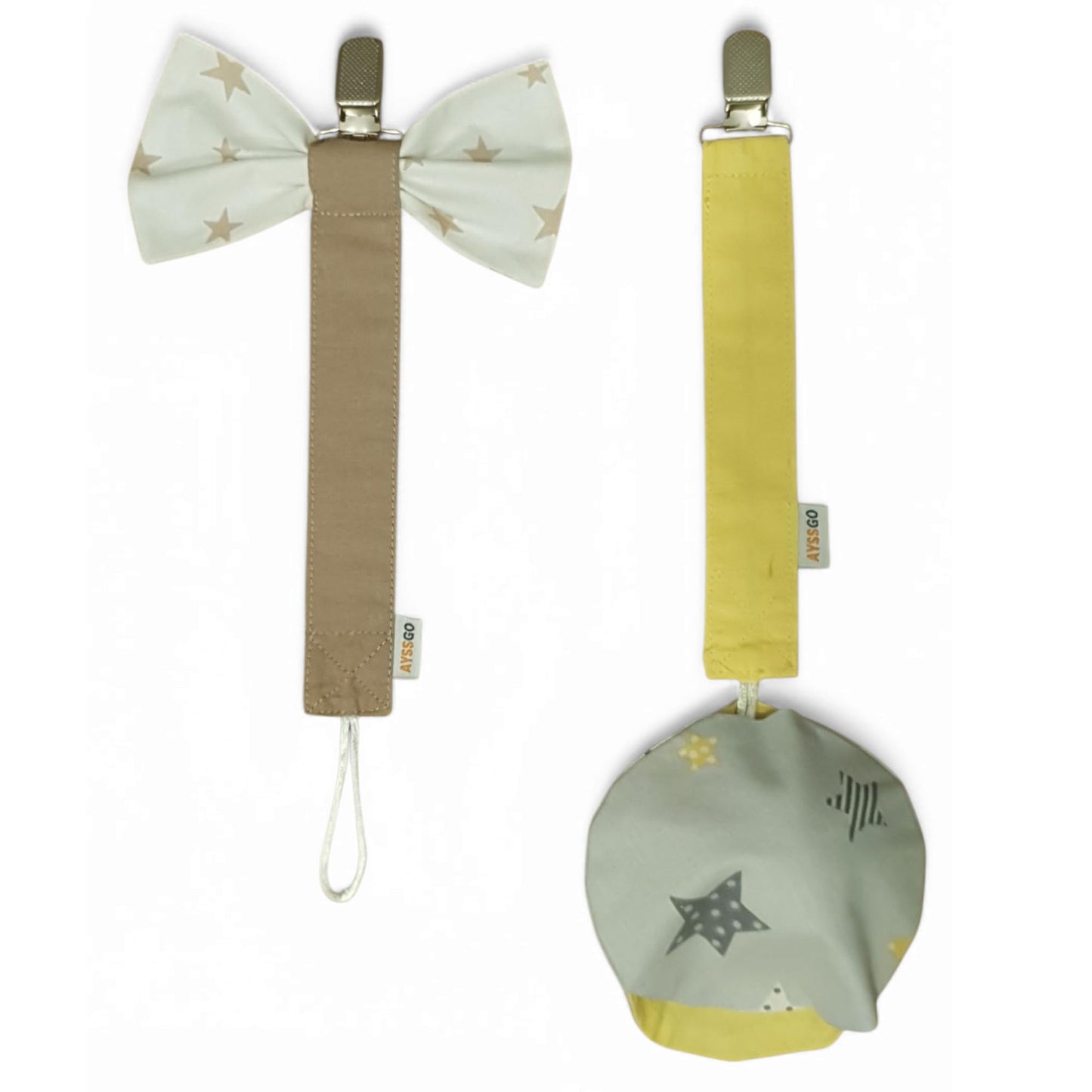 Protective Pacifier Clip, Bowtie & Round - Ultra-Durable & Handmade, 2-Pack With 100% Cotton Fabric - Safe & Stylish Baby Essent