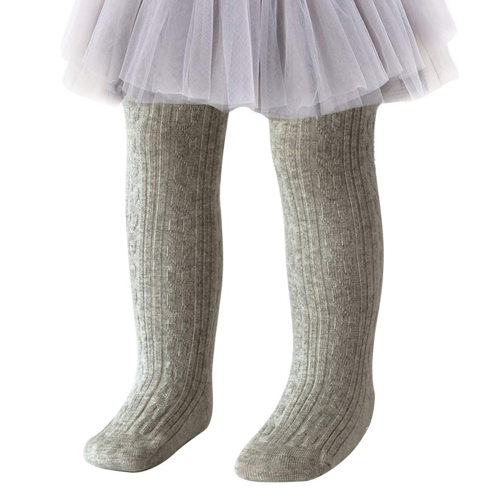 Techcity Baby Toddler Girls Tights Seamless Cable Knit Cotton Leggings Pants Stockings For Infant Baby Girl (Light Grey, 3-12 Mo