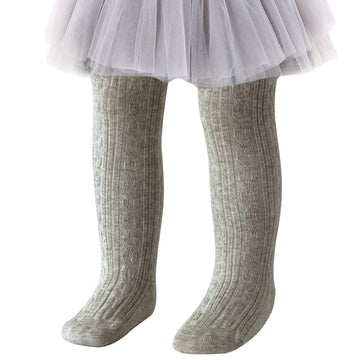 Techcity Baby Toddler Girls Tights Seamless Cable Knit Cotton Leggings Pants Stockings For Infant Baby Girl (Light Grey, 3-12 Mo