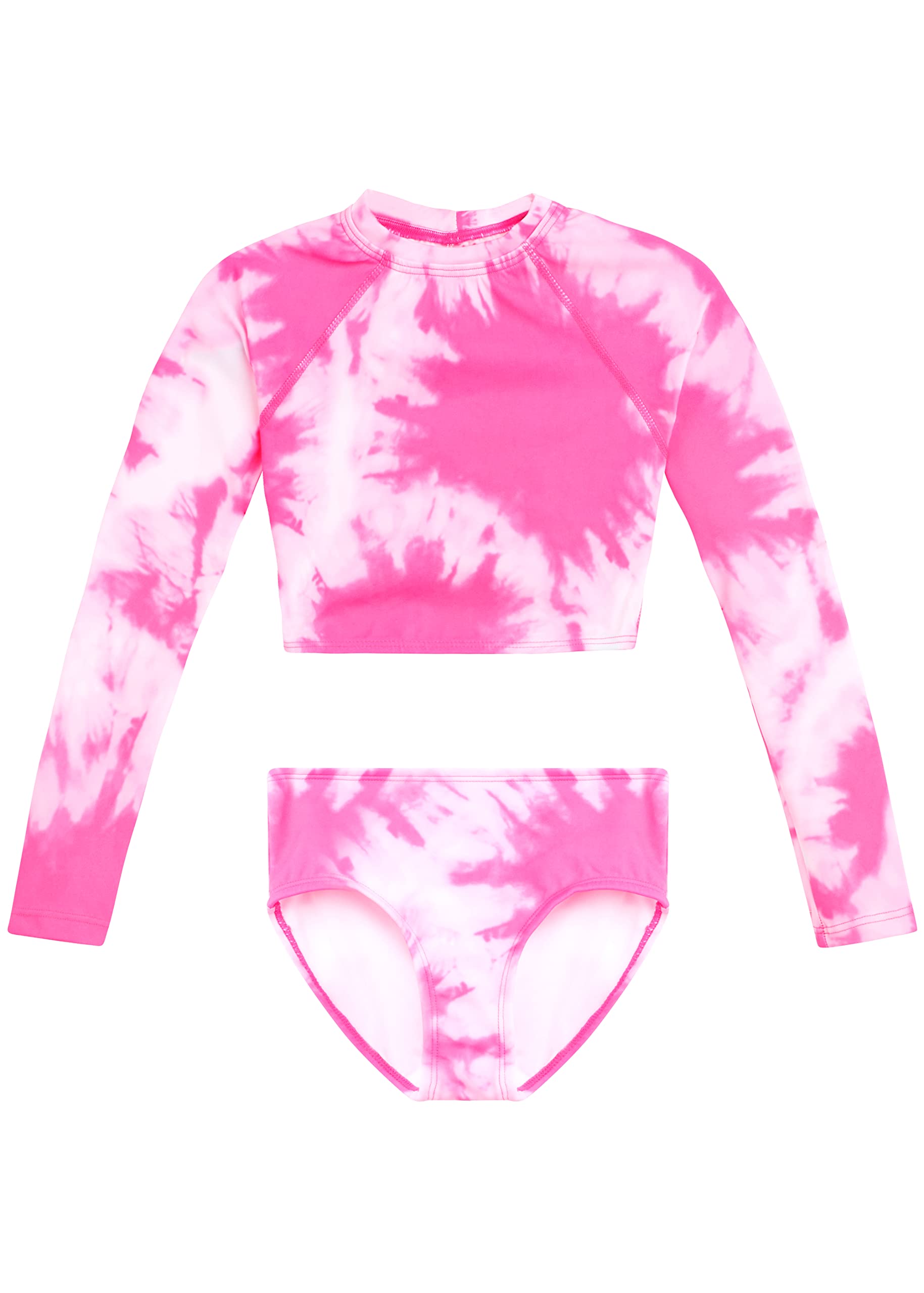 Kanu Surf Girls Long Sleeve Rashguard Upf 50 Two Piece Swim Set, Beach Girl Pink, 12