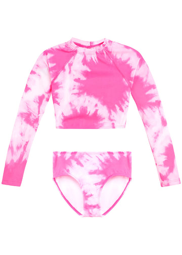 Kanu Surf Girls Long Sleeve Rashguard Upf 50 Two Piece Swim Set, Beach Girl Pink, 12