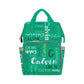 Artsadd Custom Name Diaper Bag With Thermal Pockets, Green Monogram Travel Shoulder Bag Customized Baby Backpack With Name Causa