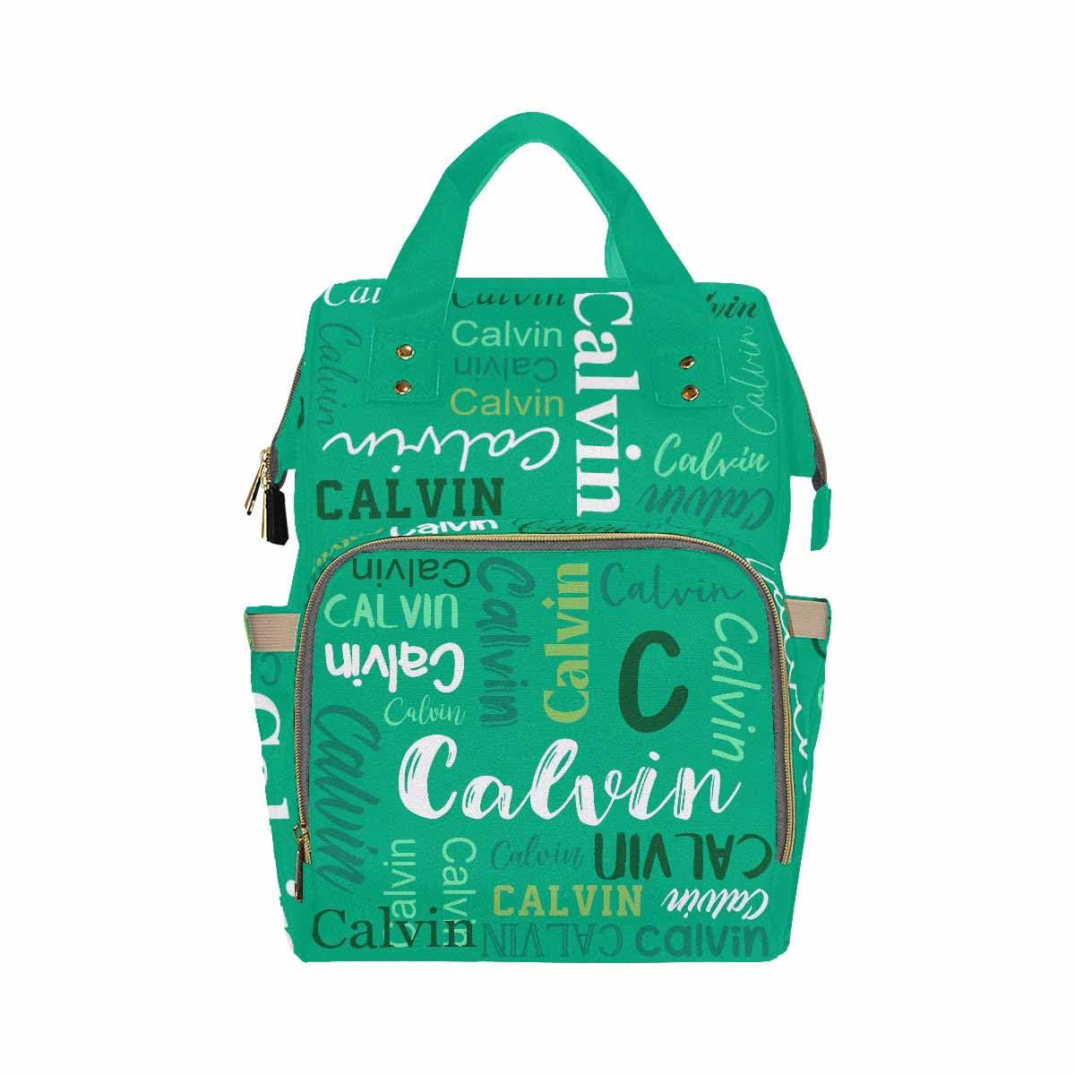 Artsadd Custom Name Diaper Bag With Thermal Pockets, Green Monogram Travel Shoulder Bag Customized Baby Backpack With Name Causa